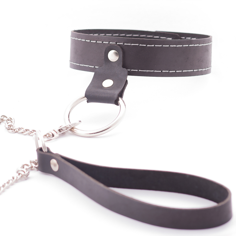 Ошейник + поводок "Crazy Handmade" черный, кожа 